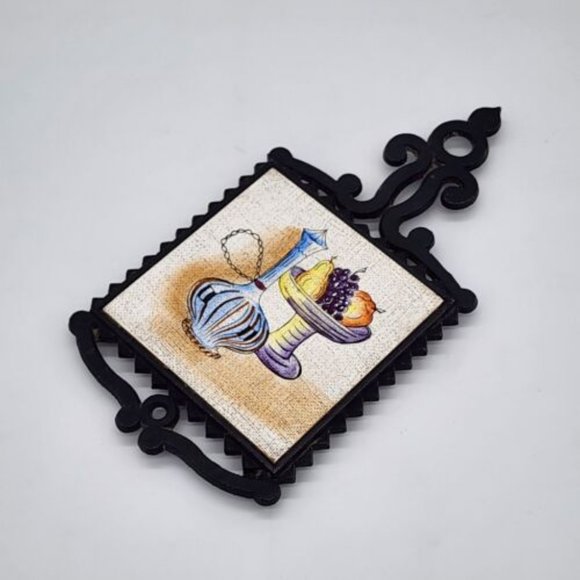 Vintage Enesco Cast Iron Trivet with Tile Insert Japan - Picture 2 of 4